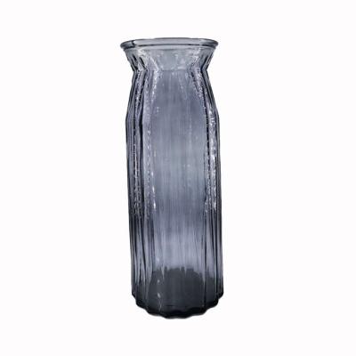 China Striped Gray Color Tall Stocked Vase Glass Flower With Rope Decoration for sale