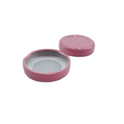 China Food Grade Non-Refillable 43mm Pink Pop Color Safety Button Glass Bottle Jars Metal Top Lids Stand Caps Twist Off Lid for sale