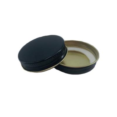 China Non Spill 53mm Glossy Black Color Flat Surface Metal Lids Screw Tops With Plastisol Inner Seal For Glass Jars for sale