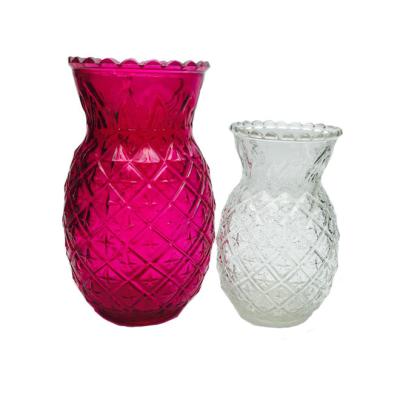 China Pineapple Shaped Clear Colored Stocked Glass Vase for sale