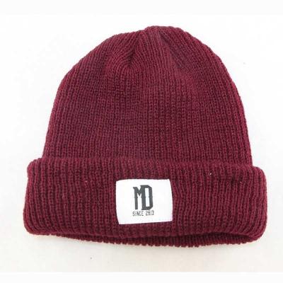 China JOINT Wholesale Custom Beanie Your Own Embroidery Logo Woven Label 100% Acrylic Pom Pom Beanie Hat / Knitted Beanie In Winter Hat for sale