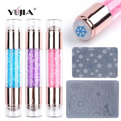 China Nail Art Stamping or French New Arrival Nail Top Selling Double Sided Nail Art Puncher Set with 2 Scraper 4 Colors Available for sale