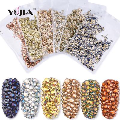 China Fancy Nail Art Decoration Flatback Crystal Stone ab Mix 3D Multi Rhinestones Nail Art DIY Crystals Mixed Size to 6colors for sale