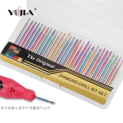 China For Nail Drill/Grinder Machine YUJIA 30 Pcs Set Diamond Nail Drill Bits Set Rainbow Color Tungsten Carbide Nail Burs Cuticle for sale