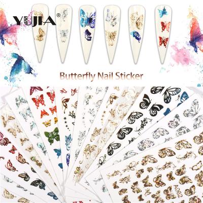 China DIY 4designs Nail Art Adhesive Sticker Covers Different Simulation Laser Gold Silver Color Butterfly Shapes Nail Art Stickers for sale