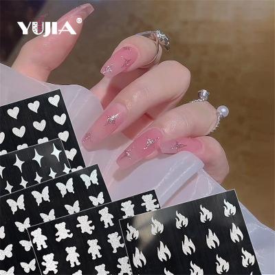 China Hot Art DIY YUJIA 6designs Nail Art DIY YUJIA 6designs Star Heart Butterfly Fire Design Glitter Silver 3D Nail Art Sticker for sale