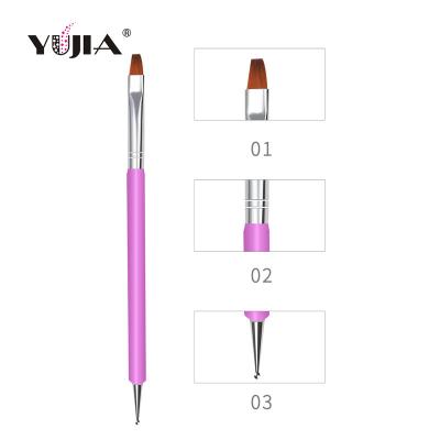 China Nail Art Cheap Plastic Handle Two Colors Double Head Nail Art Gel Brush Dotting Tools for sale