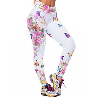 China New Peony Antibacterial Colorful Digital Printing Butterfly Slim Yoga Pants Leggings for sale