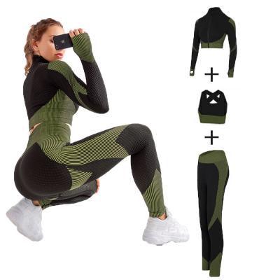 China Women Antibacterial Seamless Yoga Sets Sport Gym Wear Fitness Yoga Suit Long Sleeve Yoga Clothing for sale