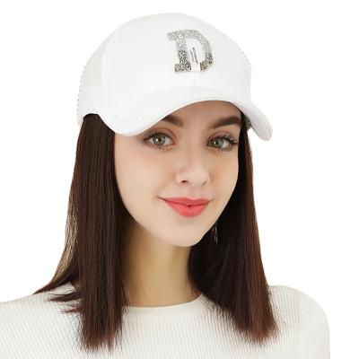 China Picture CLIMATE Baseball Cap Wig Women Girl Wig Hat Baseball Cap With Long Straight Synthetic Hair Extension Wigs for sale