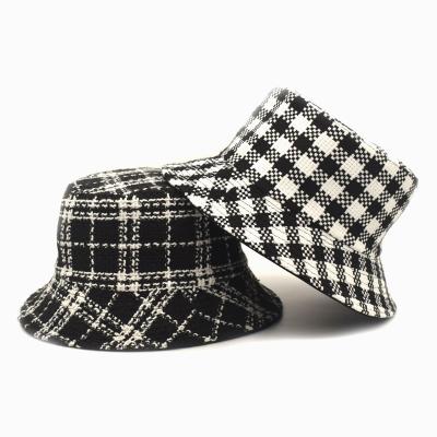 China CLIMATE Plaid Picture Black White Bucket Hat Reversible Summer Hat Print New Fashion Ladies Fisherman Hat for sale