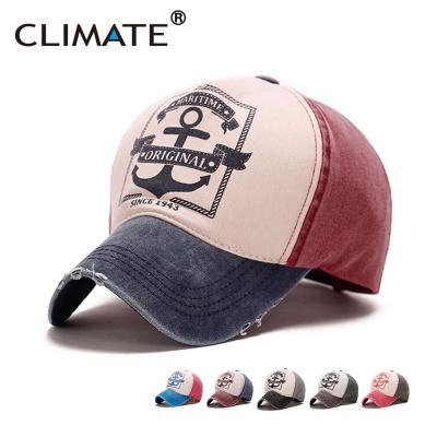 China CLIMATE Men Sporty Women Hook Color Cool Boat Baseball Caps Contrast Hook Anchor Cotton Jeans Hat Maritime Hats For Men Adult Women for sale