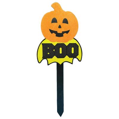 China Funny Halloween Stick Signs Garden Yard Signs Wooden Yard Stake With Glitter for sale