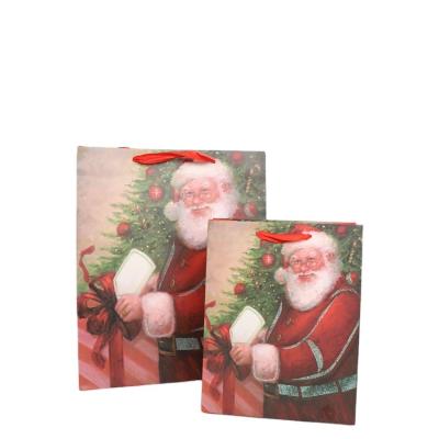 China KAIBO Glitter Santa Claus Handmade Red Gift Bags Luxury Shopping Christmas Paper Bags Custom Logo for sale