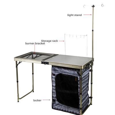 China With Light Stand Outdoor Camping Side Table With Lamp Holder Cabinet Folding Camping Table With Cup Holder Metal Folding Camping Cooking Table for sale