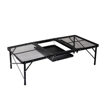 China Black Folding Table Top Mesh Table Adjustable Low Grill 3 Portable Outdoor Lightweight 2 In 1 BBQ Camping Table for sale