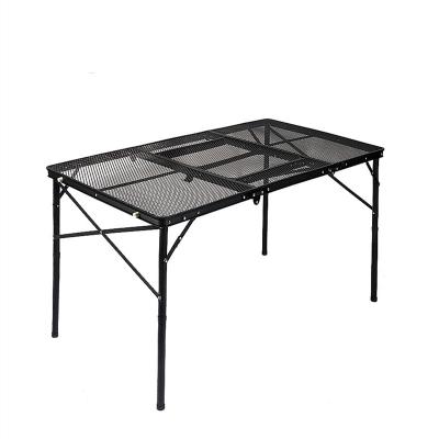 China Table Cooking Customized Outdoor Camping Furniture 3 Picnic Table Folds 2 In 1 Built-in Iron Mesh Rectangular Dining Barbecue Table for sale