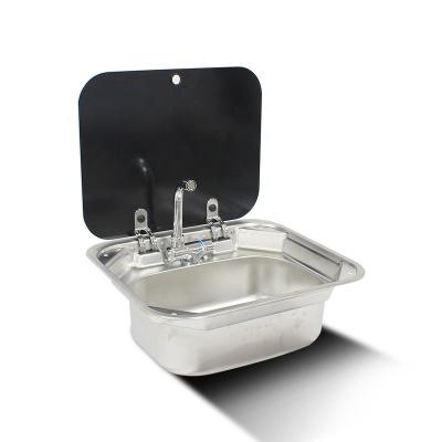 China See Description Stainless Steel Hand Basin Sink With Tempered Glass Lid Camper Accessories For Boat Or Caravan Camping for sale