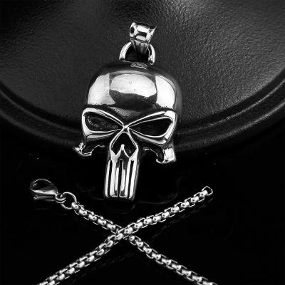 China Retro Vintage Skull Design Stainless Steel Fashion Punk Jewelry Accessaries Hiphop Punisher Pendant For Men for sale