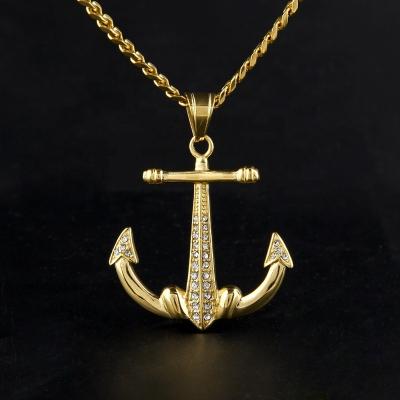 China Retro Iced Out Diamond Zircon Anchor Stainless Steel Hiphop Jewelry Vintage Fashion Outlet Hiphop Pendant For Men for sale