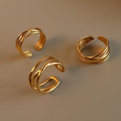 China New TRENDY Women Fashion Jewelry Cross Over C Shape Multi Layer 18K Gold Plated Stainless Steel Open Ring for sale