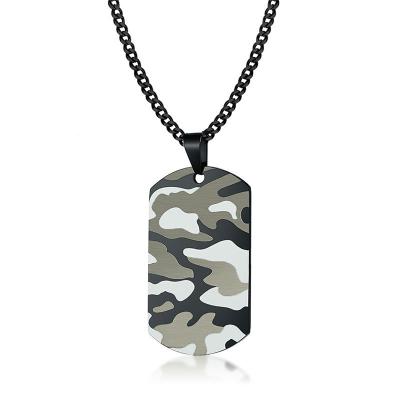 China Cute Camouflage Tag Soldier Stainless Steel Jewelry Black Chain Cool Men Army Pendant Necklace for sale