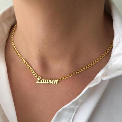 China FASHIONABLE Custom Name Luxury Ice Out Heavy Stainless Steel Gold Cuban Link Necklace for sale