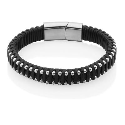 China FASHIONABLE Custom Hot-selling Good Men's Beaded Bracelet Retro Hand - Woven Magnetic Leather Rope Buckle Bracelet for sale