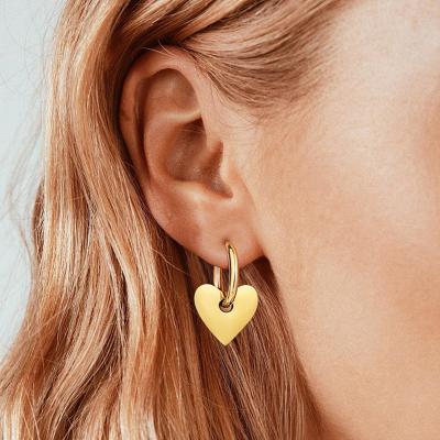 China TRENDY Trendy Simple Women Jewelry Gold Plated Heart Shape Stainless Steel Drop Earring for sale