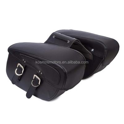 China Luxury Motorcycle Saddle Bags PU Leather Vintage Stuff Durable Black Motorcycle Saddle Bag Set for sale