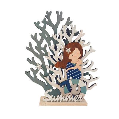 China Luxury Nautical Mermaids Coral Decor Desk Decorative Wooden Decor For Living Room Bedroom for sale