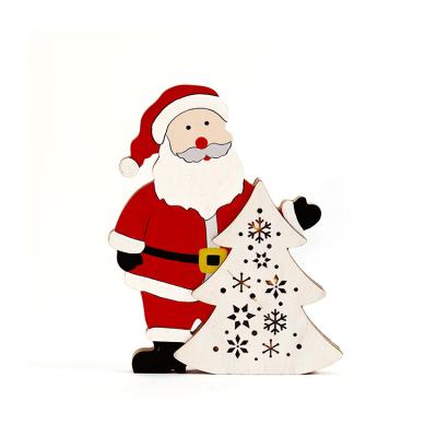 China 2021 Hot Selling Cartoon CIA Snowman Wooden Elks and Santa Claus Christmas Scene Lighting Decorations for sale