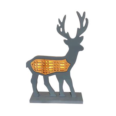 China Luxury Home Wooden Rattan Reindeer LED Time Up Table Light Decor for sale