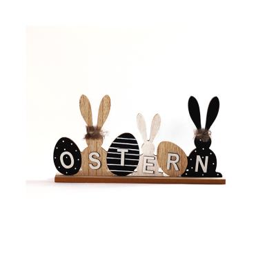 China Unique Cartoon Wooden Easter Bunnys Shade With OSTERN Easter Egg Ornaments Supplies Home Decor for sale