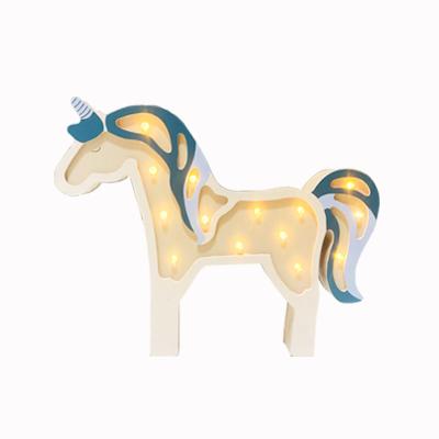 China Cute Power Children's Wooden Unicorn Battery Folk Art LED Night Light for sale