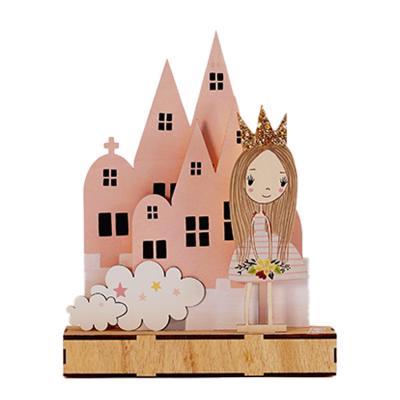 China 2021 Europe Cartoon Wooden Decor Opens Castle Dinosaur Princess Pattern Home Lighting Decorations for sale