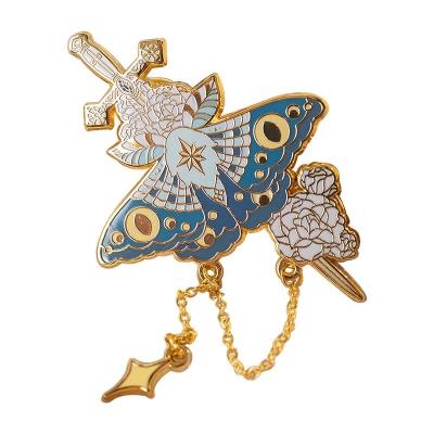 China New Europe Style Lapel Pins Pin Gold Chain Cartoon Character Enamel Chain Pins for sale