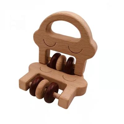 China Smiling Holding Ring Baby Emotional Comforter Toys Wooden Baby Ratchets Baby Toys BTY05 for sale