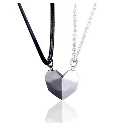 China Europe and America Wholesale 2PCS Couples Necklace Lovers Heart Magnetic Pendant Distance Faceted Charm Necklace Valentine's Day Gift for sale