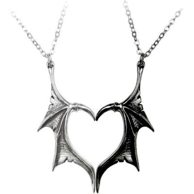 China Fashion Wing Necklace for Women Men Charm Demon Dragon Wing Love Heart Pendant Necklace Couples Friendship Necklace Matching Jewelry for sale