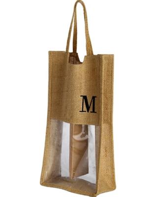 China Newest Food Personality Burlap Sack Wholesale With PVC Window Burlap Wine Bags for sale