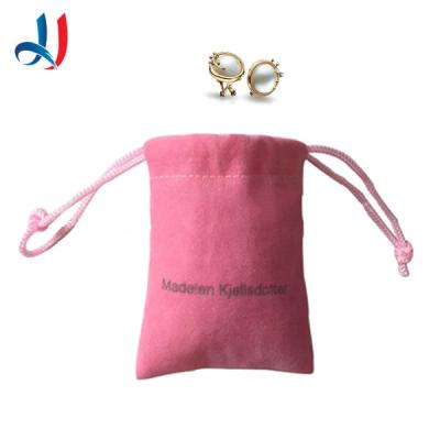 China Pretty Logo Printed Pink Recyclable Jewelry Velvet Custom Drawstring Bag for sale