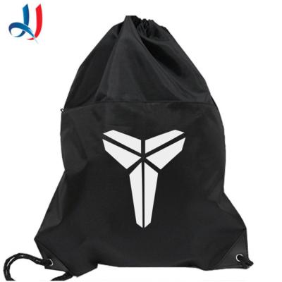 China Waterproof Custom Black Reusable Drawstring Sports Bags Shopping Bag Polyester Drawstring Backpacks for sale