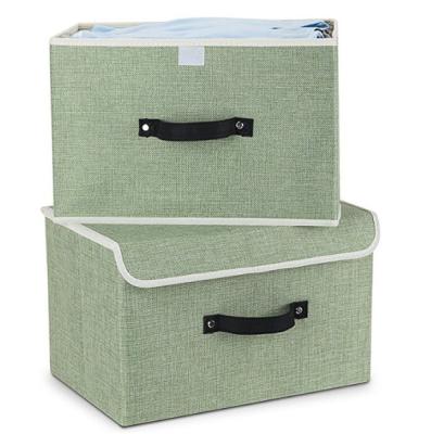 China New Cotton Canvas Cloth Foldable Washable Storage Box Bins Toys Organizer With Lid Storage Foldable Laundry Hamper for sale