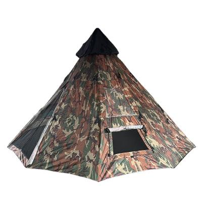 China Outdoor Camping Indiana Camping 6 Person Hooded Single Layer Pyramid Camouflage/Camouflage Field Game Max Tent for sale