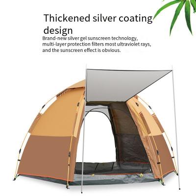 China Extended type thickened rainproof beach camping 5~6 people speed camping open double-layer hexagonal tent for sale