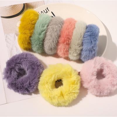 China Fashionable Soft Faux Fur Women's Girl Kid's Fashion Fluffy Rabbit Hair Scrunchies for sale