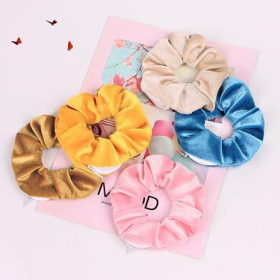 China Fashionable Original Hidden Pocket Scrunchies With Zipper Pocket Storage Hair Scrunchies With Zipper for sale