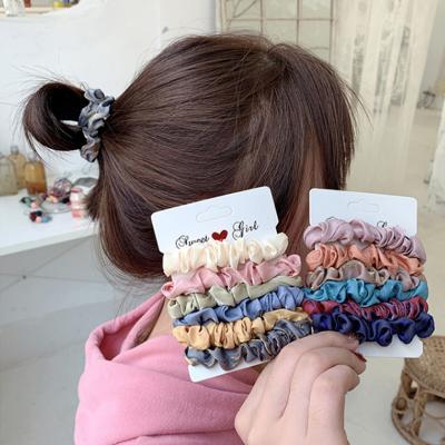 China Silk Scrunchie 14 Colors Silk Velvet Thin Scrunchie Display Wholesale Fashionable Silk Scrunchie Bundle Cards Slightly for sale