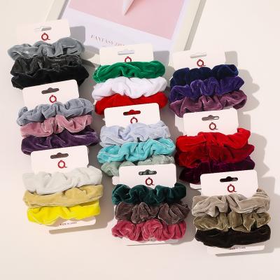 China 2021 Fashionable Hair Scrunchie Packaging Thin Holder Valentine Scrunchies Velvet 3pcs Scrunchie Set for sale